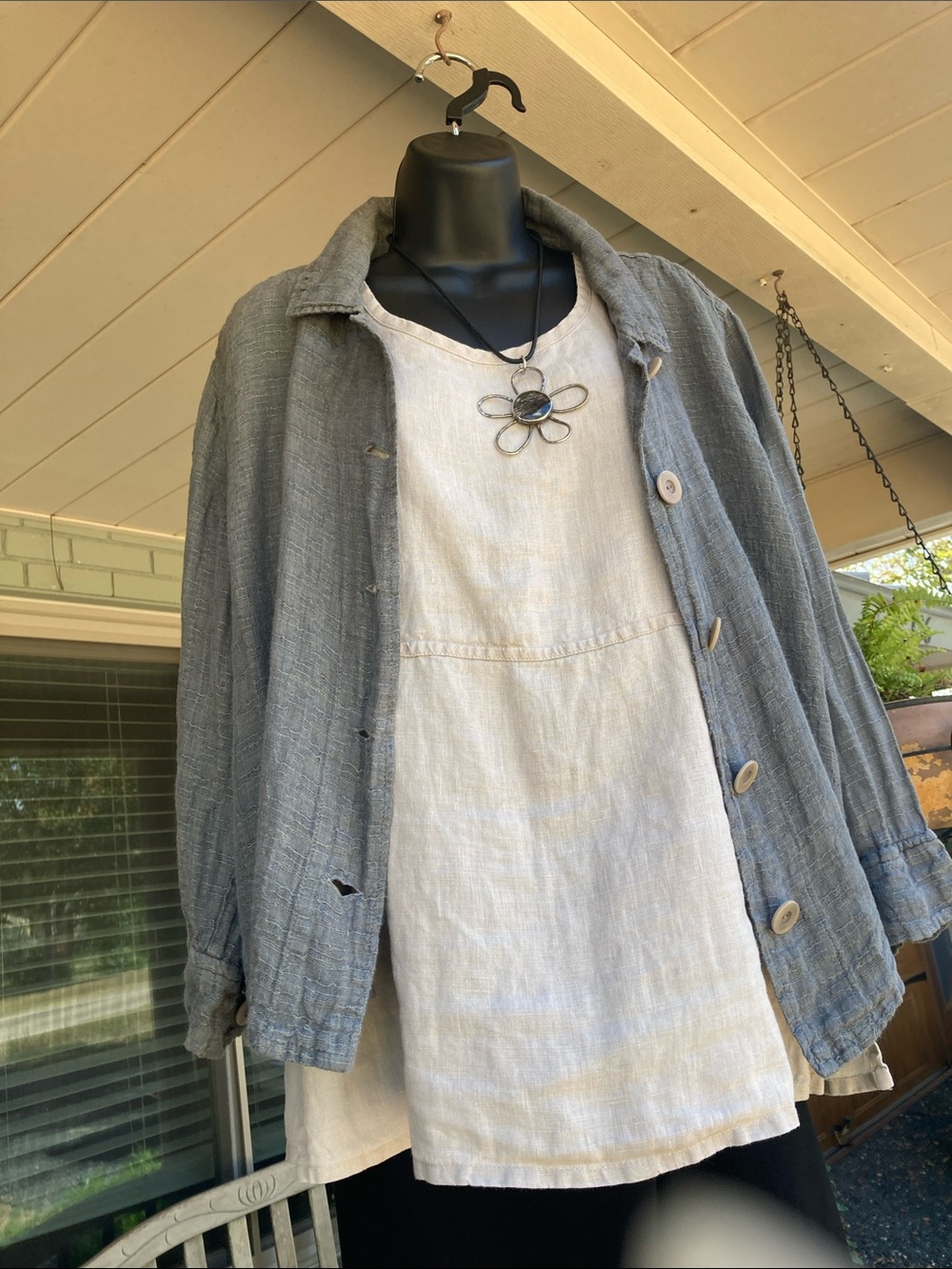 Flax Sage Green Linen Button-Front Blazer